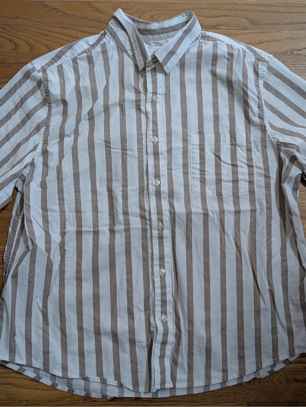 Goodfellow & Co XL Beige and White Striped Long Sleeve Button-Up Shirt